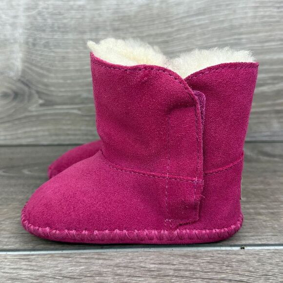 Ugg Caden Toddler Girl Sz 5 Princess Pink Suede Shearling Lined Moccasin Booties - Picture 3 of 10